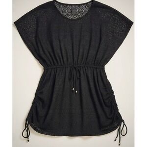 Catalina Black Swimsuit Cover Up 1X 16W Drawstring Ruched Beach Pool Plus Size